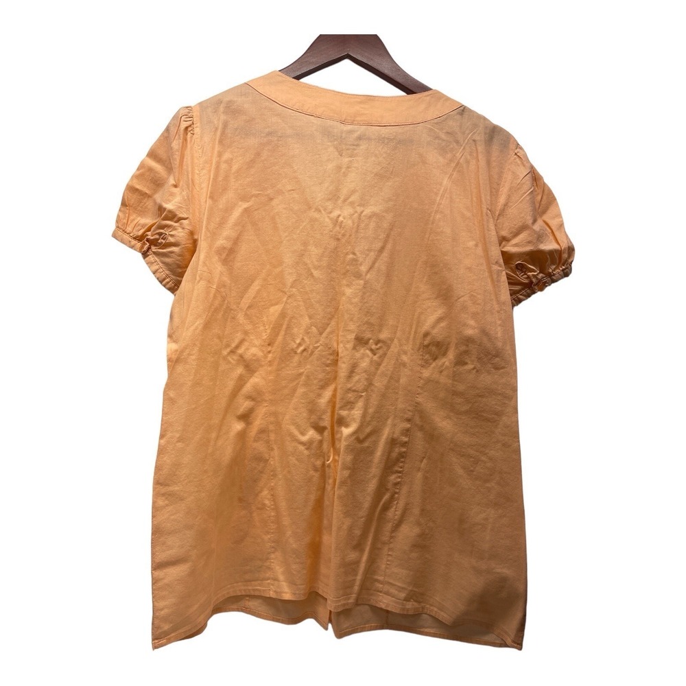 Caribbean Joe Button Down Top Size Large L Short Sleeve Orange Shimmer Blouse - Picture 5 of 5